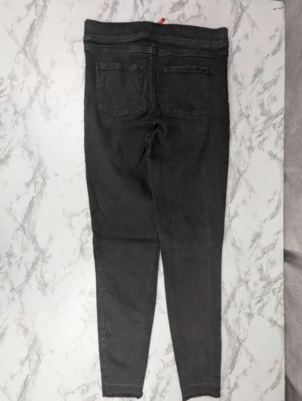 SPANX Distressed Denim Leggings High Rise Black Skinny Jeans Raw Hem Size M - Picture 2 of 13